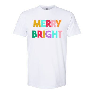 Merry And Bright Christmas Modern Colorful Holiday Long Sleeve Softstyle CVC T-Shirt