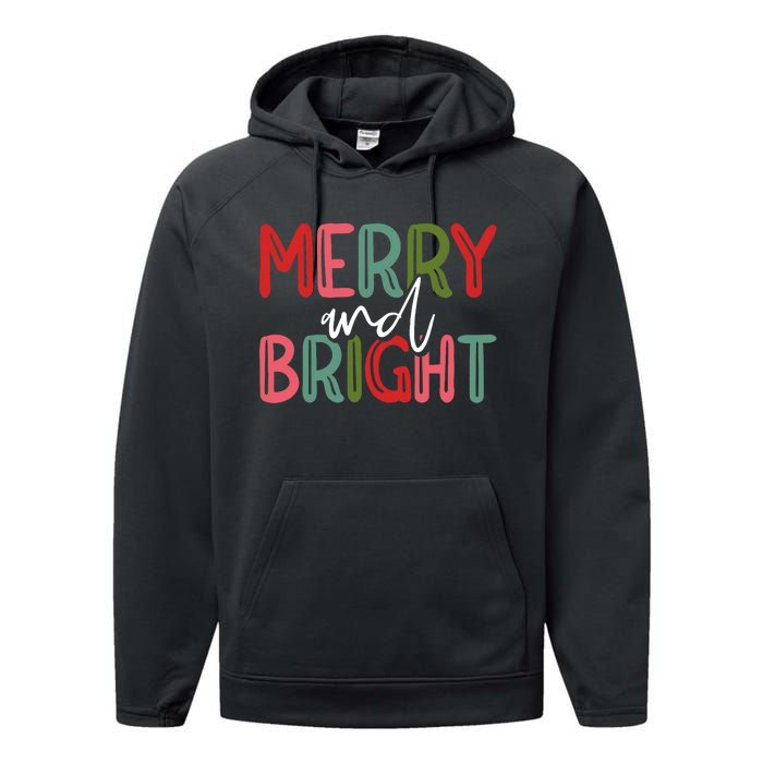 Merry And Bright Christmas Pajama Cute Xmas Holiday Performance Fleece Hoodie