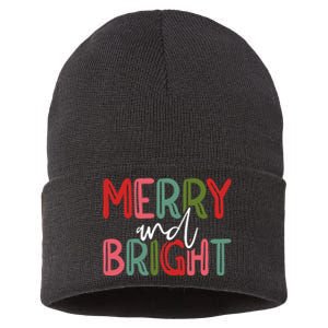 Merry And Bright Christmas Pajama Cute Xmas Holiday Sustainable Knit Beanie