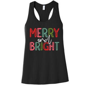 Merry And Bright Christmas Pajama Cute Xmas Holiday Women's Racerback Tank