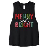 Merry And Bright Christmas Pajama Cute Xmas Holiday Women's Racerback Cropped Tank