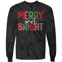 Merry And Bright Christmas Pajama Cute Xmas Holiday Tie-Dye Long Sleeve Shirt