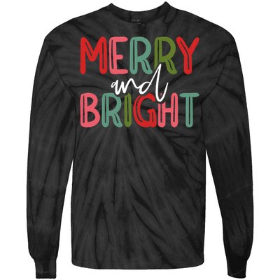 Merry And Bright Christmas Pajama Cute Xmas Holiday Tie-Dye Long Sleeve Shirt