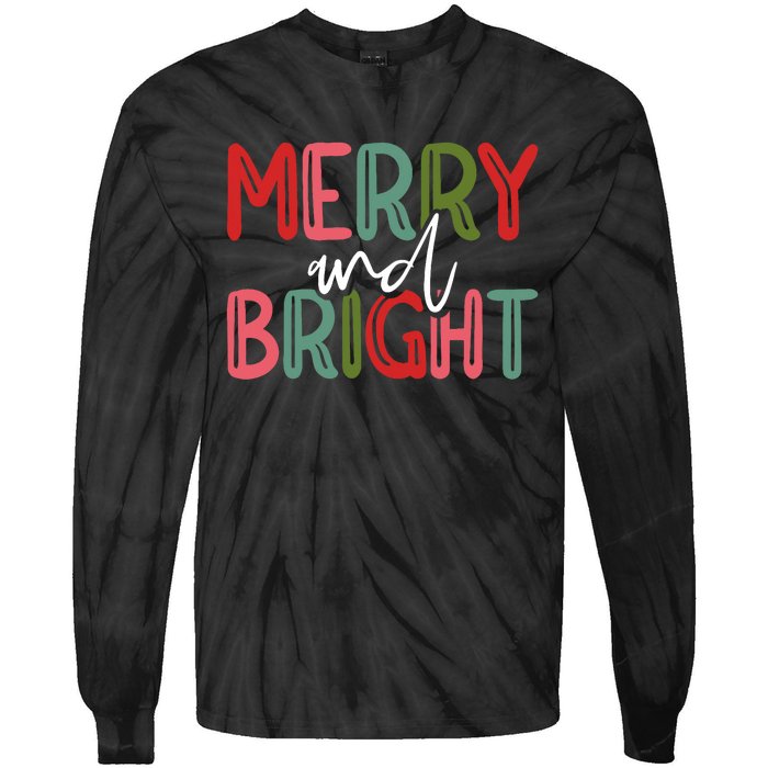 Merry And Bright Christmas Pajama Cute Xmas Holiday Tie-Dye Long Sleeve Shirt