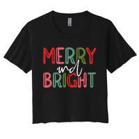 Merry And Bright Christmas Pajama Cute Xmas Holiday Women's Crop Top Tee