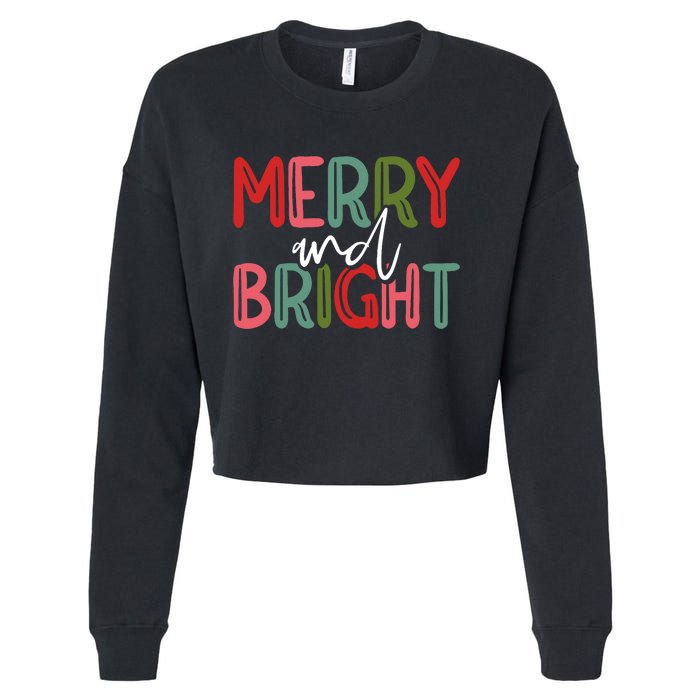 Merry And Bright Christmas Pajama Cute Xmas Holiday Cropped Pullover Crew