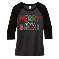 Merry And Bright Christmas Pajama Cute Xmas Holiday Women's Tri-Blend 3/4-Sleeve Raglan Shirt