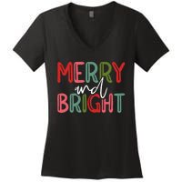 Merry And Bright Christmas Pajama Cute Xmas Holiday Women's V-Neck T-Shirt