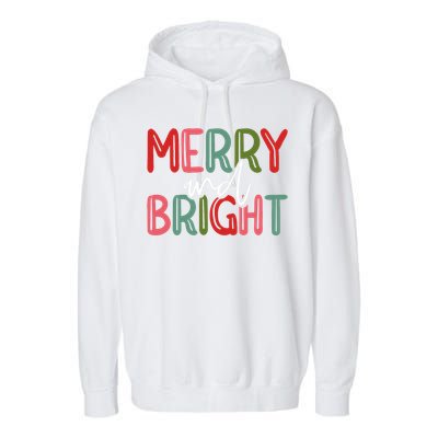 Merry And Bright Christmas Pajama Cute Xmas Holiday Garment-Dyed Fleece Hoodie