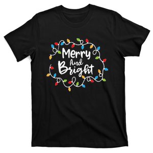 Merry And Bright Santa Christmas Xmas Lights Pajamas Holiday T-Shirt