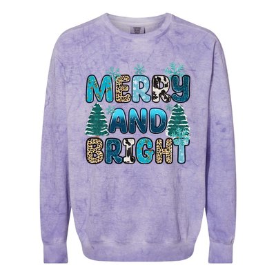 Merry And Bright Winter Xmas Tree Lights Western Christmas Colorblast Crewneck Sweatshirt