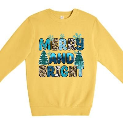 Merry And Bright Winter Xmas Tree Lights Western Christmas Premium Crewneck Sweatshirt