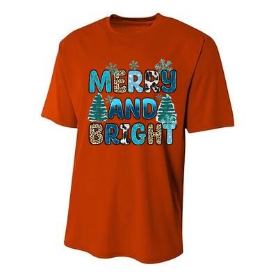 Merry And Bright Winter Xmas Tree Lights Western Christmas Performance Sprint T-Shirt