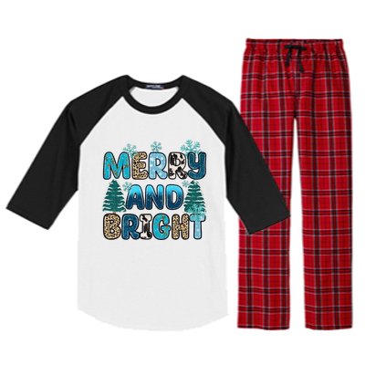 Merry And Bright Winter Xmas Tree Lights Western Christmas Raglan Sleeve Pajama Set