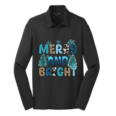 Merry And Bright Winter Xmas Tree Lights Western Christmas Silk Touch Performance Long Sleeve Polo