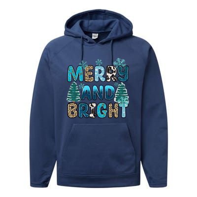 Merry And Bright Winter Xmas Tree Lights Western Christmas Performance Fleece Hoodie