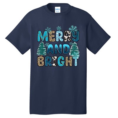 Merry And Bright Winter Xmas Tree Lights Western Christmas Tall T-Shirt