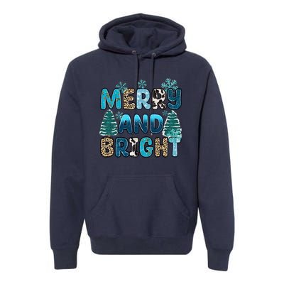 Merry And Bright Winter Xmas Tree Lights Western Christmas Premium Hoodie