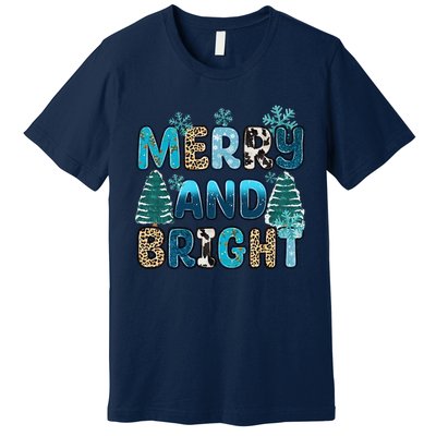 Merry And Bright Winter Xmas Tree Lights Western Christmas Premium T-Shirt