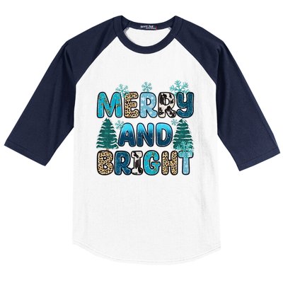 Merry And Bright Winter Xmas Tree Lights Western Christmas Baseball Sleeve Shirt