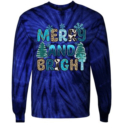 Merry And Bright Winter Xmas Tree Lights Western Christmas Tie-Dye Long Sleeve Shirt