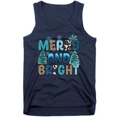 Merry And Bright Winter Xmas Tree Lights Western Christmas Tank Top