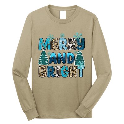 Merry And Bright Winter Xmas Tree Lights Western Christmas Long Sleeve Shirt