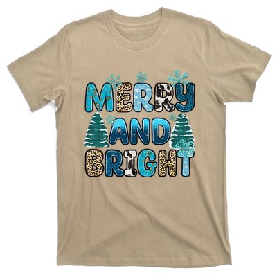 Merry And Bright Winter Xmas Tree Lights Western Christmas T-Shirt