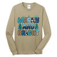 Merry And Bright Winter Xmas Tree Lights Western Christmas Tall Long Sleeve T-Shirt