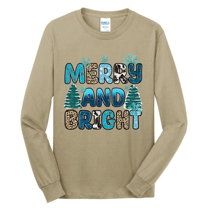 Merry And Bright Winter Xmas Tree Lights Western Christmas Tall Long Sleeve T-Shirt