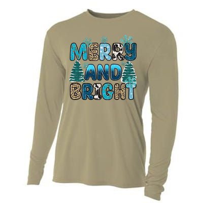 Merry And Bright Winter Xmas Tree Lights Western Christmas Cooling Performance Long Sleeve Crew