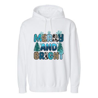 Merry And Bright Winter Xmas Tree Lights Western Christmas Garment-Dyed Fleece Hoodie