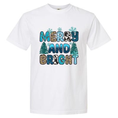 Merry And Bright Winter Xmas Tree Lights Western Christmas Garment-Dyed Heavyweight T-Shirt