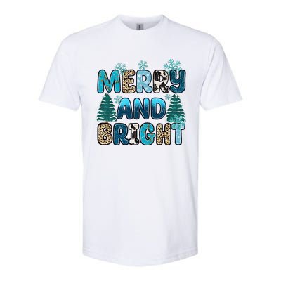 Merry And Bright Winter Xmas Tree Lights Western Christmas Softstyle CVC T-Shirt