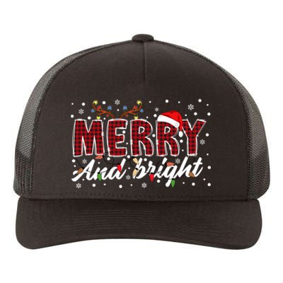 Merry And Bright Buffalo Plaid Red Santa Hat Christmas Xmas Yupoong Adult 5-Panel Trucker Hat