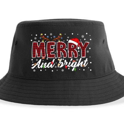 Merry And Bright Buffalo Plaid Red Santa Hat Christmas Xmas Sustainable Bucket Hat