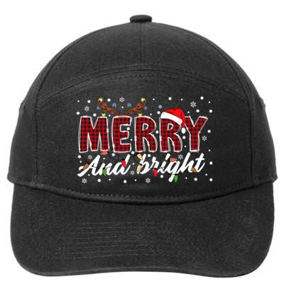 Merry And Bright Buffalo Plaid Red Santa Hat Christmas Xmas 7-Panel Snapback Hat