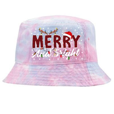 Merry And Bright Buffalo Plaid Red Santa Hat Christmas Xmas Tie-Dyed Bucket Hat