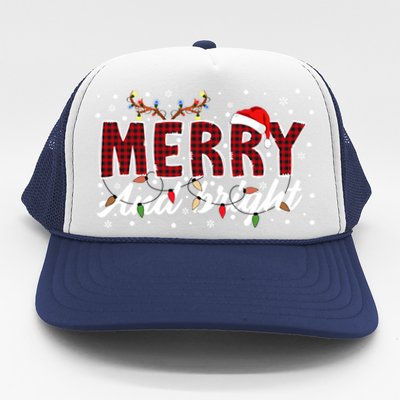 Merry And Bright Buffalo Plaid Red Santa Hat Christmas Xmas Trucker Hat