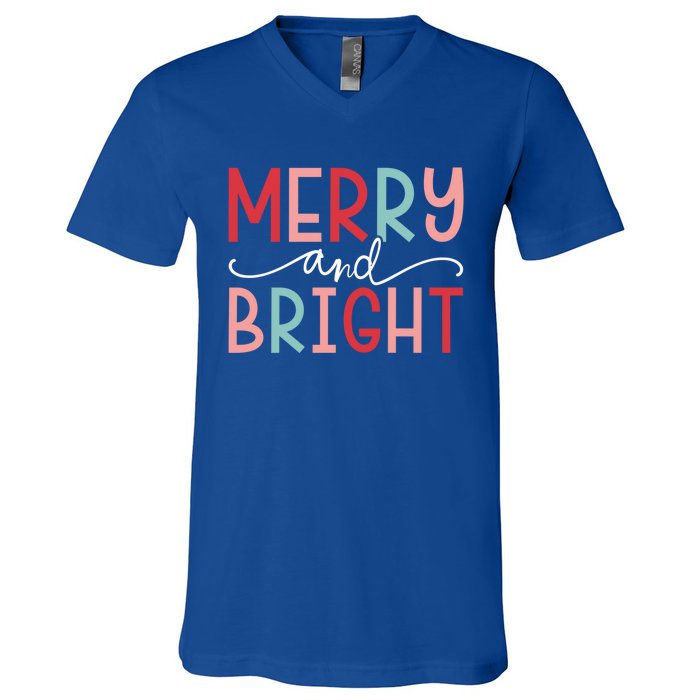 Merry And Bright Holiday Season Winter Vibes Christmas Gift V-Neck T-Shirt