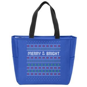 Merry And Bright Holiday Winter Vibes Christmas Funny Gift Zip Tote Bag