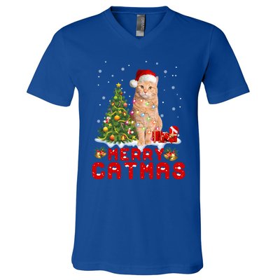 Meowy And Bright Merry Catmas Matching Pajamas Happy Family Great Gift V-Neck T-Shirt