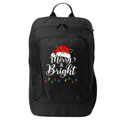 Merry And Bright Christmas Lights Santa Hat Xmas Pajama 2024 City Backpack