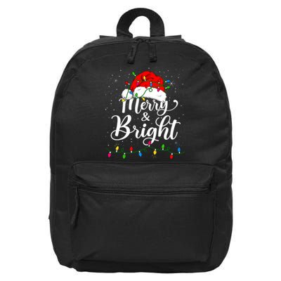 Merry And Bright Christmas Lights Santa Hat Xmas Pajama 2024 16 in Basic Backpack