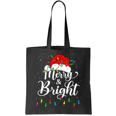 Merry And Bright Christmas Lights Santa Hat Xmas Pajama 2024 Tote Bag