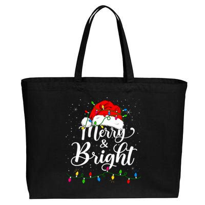 Merry And Bright Christmas Lights Santa Hat Xmas Pajama 2024 Cotton Canvas Jumbo Tote