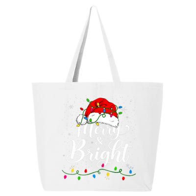 Merry And Bright Christmas Lights Santa Hat Xmas Pajama 2024 25L Jumbo Tote