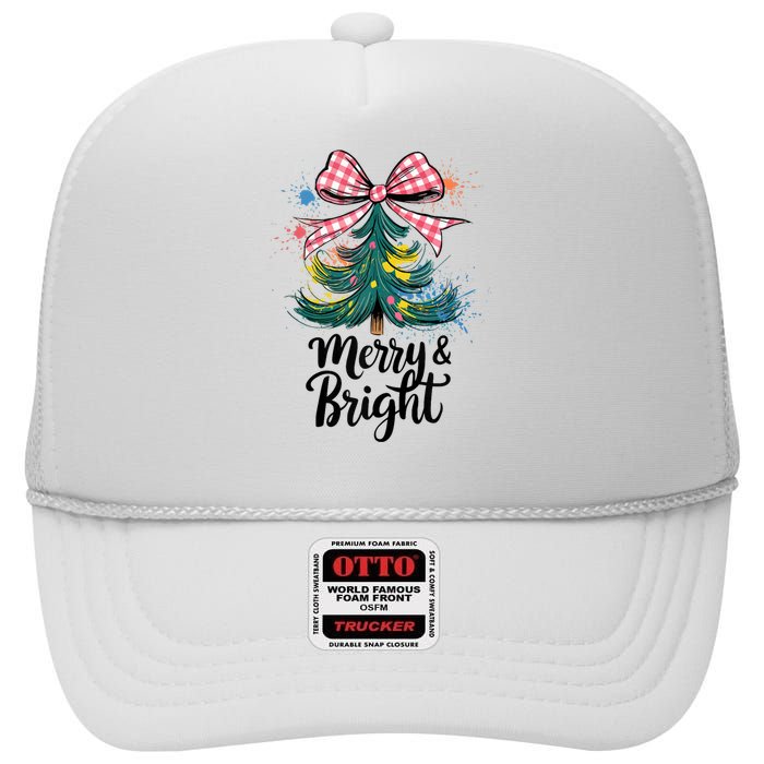 Merry And Bright Colorful Christmas Tree Coquette Women Tank Top High Crown Mesh Back Trucker Hat