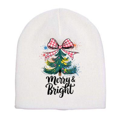 Merry And Bright Colorful Christmas Tree Coquette Women Tank Top Short Acrylic Beanie