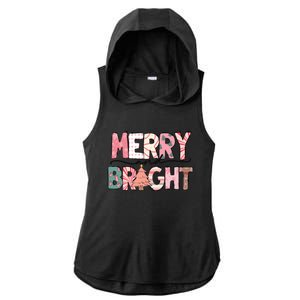 Merry And Bright Pink Christmas Ladies PosiCharge Tri-Blend Wicking Draft Hoodie Tank